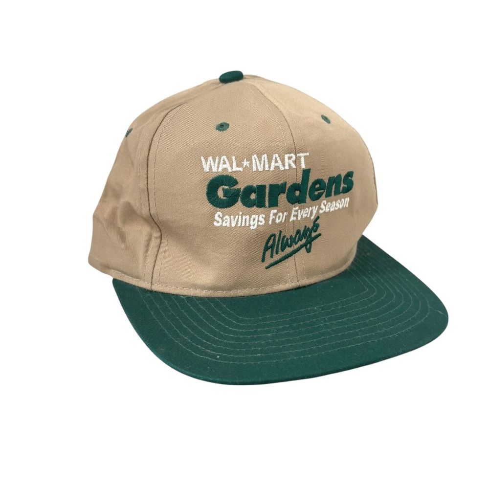 Vintage Y2K Walmart Gardens Tan Green Embroidered Trucker Hat Nostalgic Workwear